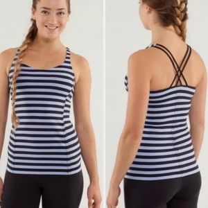 Lululemon Sz 2 Free To Be Tank Top Sea Stripe Polar Haze/Black Blue Yoga #2254
